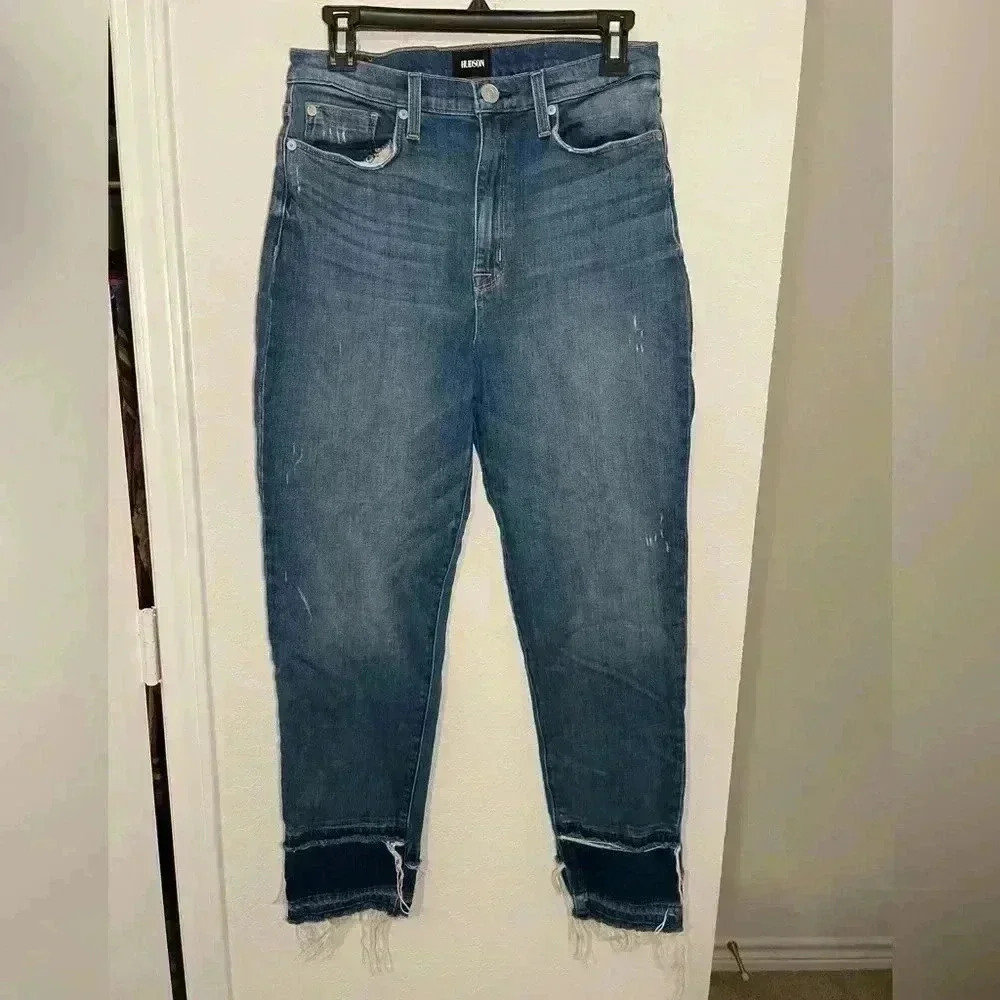 Hudson Distressed High Rise Zoeey Straight Crop Blue Jeans Womens Size 30